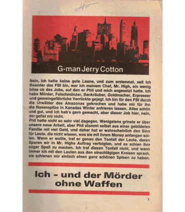 G-man Jerry Cotton, Band 21, Ich und der Mörder ohne Waffen, Bastei, 1970, 3. Auflage - Kriminal Heftromane