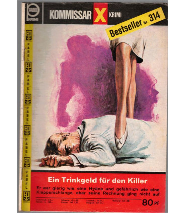 Kommisar X, Bestseller 314, Ein Trinkgeld für den Killer, Erich Pabel Verlag -  Kriminal Heftromane