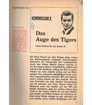 Kommissar X, Nummer 561, Das Auge des Tigers, Erich Pabel Verlag - Kriminal Heftromane