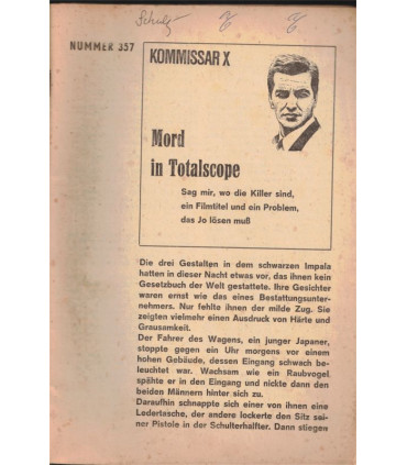 Kommissar X, Nummer 357, Mord in Totalscope, Erich Pabel Verlag - Kriminal Heftromane