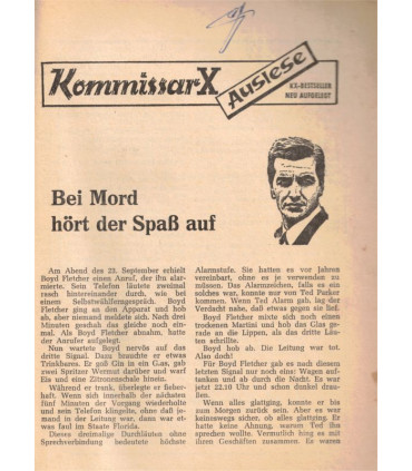 Kommissar X, Auslese 276, Bei Mord hört der Spass auf, Bert F. Island, Erich Pabel Verlag - Kriminal Heftromane