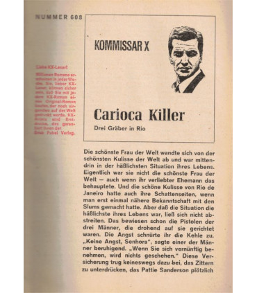 Kommissar X, Nummer 608, Carioca Killer, Erich Pabel Verlag - Kriminal Heftromane