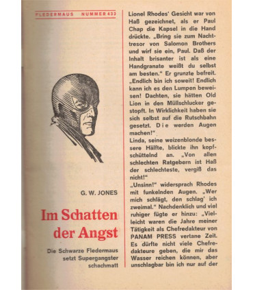 Fledermaus, nr. 433, G.W. Jones, Im Schatten der Angst,  Pabel Krimi -  Kriminal Heftromane