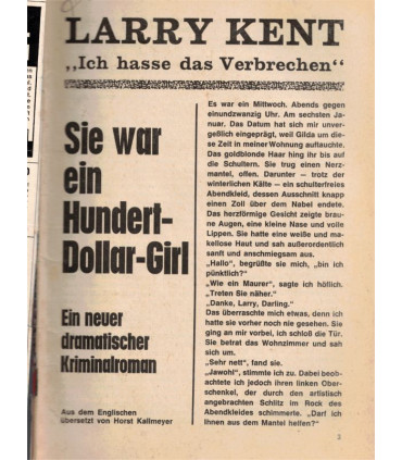 Larry Kent, Band 136, Sie war ein Hundert-Dollar-Girl, Bastei, 1968 -  Kriminal Heftromane