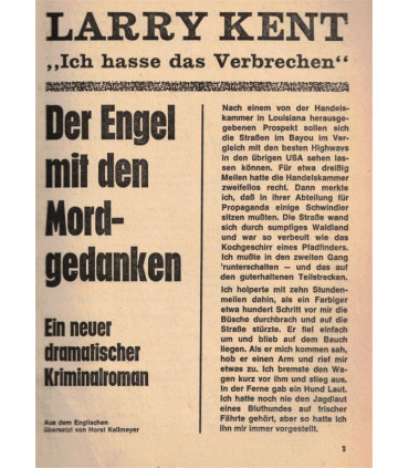 Larry Kent, Band 118, Der Engel mit den Mordgedanken, Bastei, 1968 -  Kriminal Heftromane