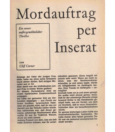Cliff Corner, Susan Taylor, Mordauftrag per Inserat, Bastei, 1970 -  Kriminal Heftromane