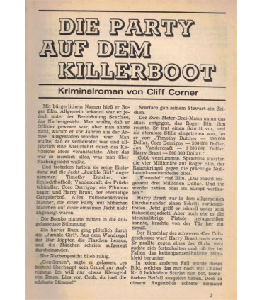 Cliff Corner, Susan Taylor, Die Pary auf dem Killerboot, Bastei, 1968 -  Kriminal Heftromane