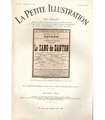 Le sang de Danton, Saint-Georges de Bouhélier, acteur Mary Marquet - Révolution 1789, La Petite Illustration Théâtre 283 1931