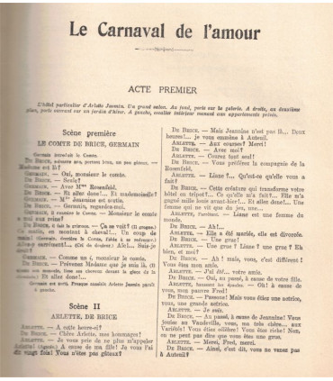 Le carnaval de l'amour, Charles Méré, acteurs Vera Sergine, Henri Rollan - La Petite Illustration Théâtre 208 1928
