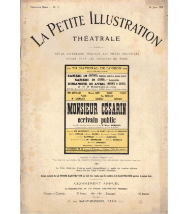 Monsieur Césarin écrivain public, Miguel Zamacoïs - La Petite Illustration Théâtrale N°41 1919