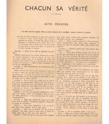 Chacun sa vérité, Luigi Pirandello, Charles Dullin, acteurs André Bacqué, Ledoux - La Petite Illustration Théâtre N°415 1937