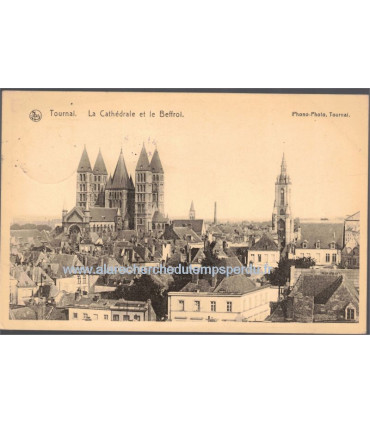 Belgique occupée, timbre Deutsches Reich Belgien 5 cent 1914, cachet allemand censure, carte postale Tournai, cathédrale beffroi