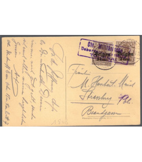 Belgique occupée, timbre Deutsches Reich Belgien 3 cent 1914, cachet allemand censure, carte postale Tournai, Grand'Place