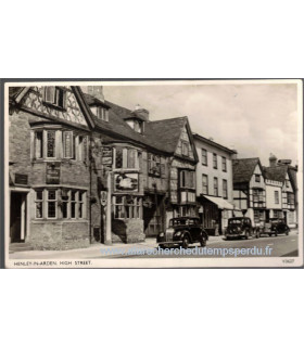 Angleterre, Henley-in-Arden, High Street, et timbre Elizabeth II effigie Wilding- cartes postales Grande Bretagne, automobiles