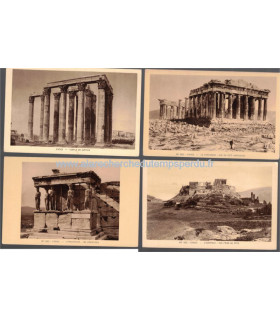 Art grec, Athènes, L'Erecthtéron, L'Acropole, Temple de Jupiter, Le Parthénon, 1930 - 4 cartes postales Grèce antique, Antiquité
