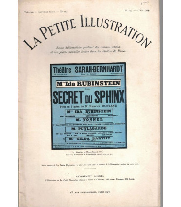 Le secret du Sphinx, Maurice Rostand, acteurs Ida Rubinstein, Yonnel - La Petite Illustration Théâtre n°119 1924
