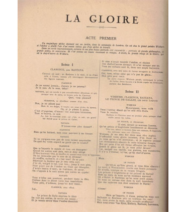 La gloire, Maurice Rostand, acteurs Sarah Bernhardt, Jacques Grétillat - La Petite Illustration Théâtre n°54 1921