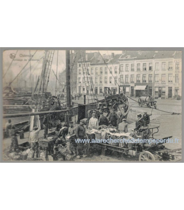 Belgique, Ostende, arrivage de poissons 1910 - cartes postales Belgique, pêcheurs, bateaux, port d'Ostende