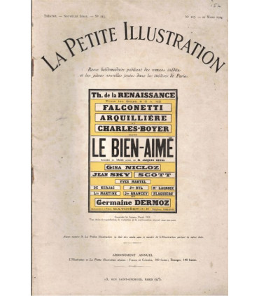 Le bien-aimé, Jacques Deval, acteurs Charles Boyer, Arquillière, Falconetti - La Petite Illustration Théâtre n°115 1924