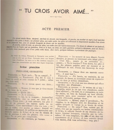 Tu crois avoir aimé, Pierre Sabatier, acteurs Gabrielle Robinne, Raoul-Henry - La Petite Illustration Théâtre n°446 1938