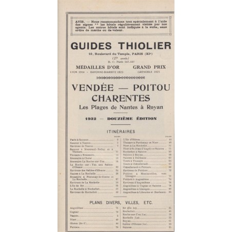 Guides Thiolier, Vendée, Poitou, Charentes , 1932 - région Pays de la Loire