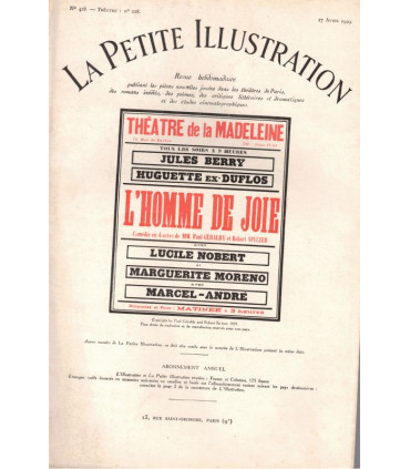 L'homme de joie, Paul Geraldy, acteurs Marguerite Moreno, Jules Berry - La Petite Illustration Théâtre n°228 1929