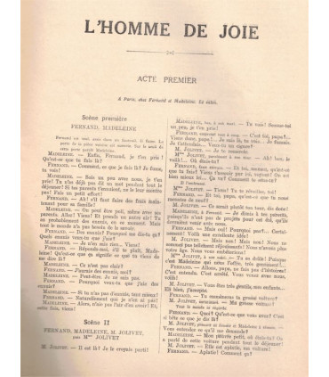 L'homme de joie, Paul Geraldy, acteurs Marguerite Moreno, Jules Berry - La Petite Illustration Théâtre n°228 1929