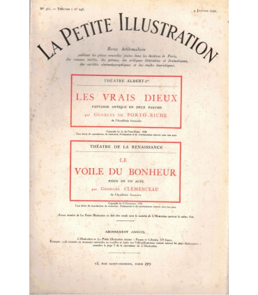 Les vrais dieux, Georges de Porto-Riche - Le voile du bonheur, Georges Clémenceau - La Petite Illustration Théâtre n°248 1930