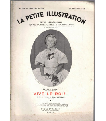 Vive le Roi, T2, Louis Verneuil, acteurs Elvire Popesco, Louis Seigner - La Petite Illustration Théâtre n°385 1936