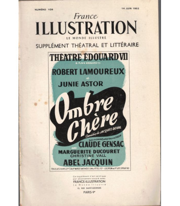 Ombre chère, Jacques Deval, acteurs Robert Lamoureux, Claude Gensac  - France Illustration N°108 1952