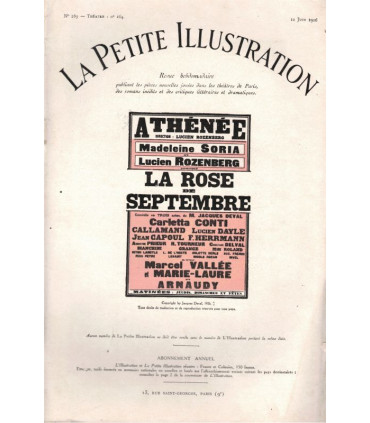 La rose de septembre, Jacques Deval, acteurs Lucien Rozenberg, Madeleine Soria  - La Petite Illustration Théâtre n°164 1926
