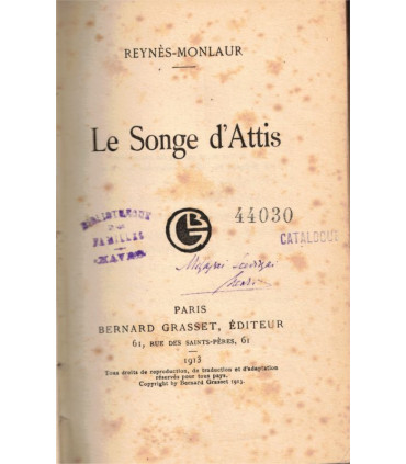 Reliure dos Cuir - Le songe d'Attis, Reynès-Monlaur 1913 - conte grec, Grèce Antique, spiritualité,
