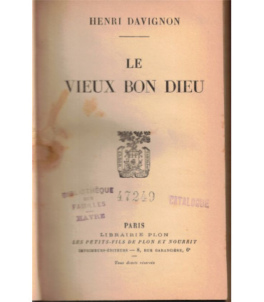 Reliure dos Cuir - Le vieux Bon Dieu, Henri Davignon, 1927 -