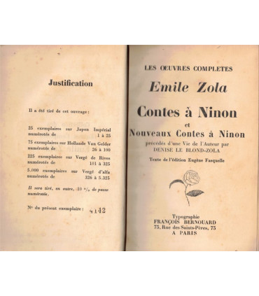 R Contes à Ninon, et Nouveaux Contes à Ninon, Emile Zola, 1927 - reliure plein cuir, collection Oeuvres complètes d'Emile Zola