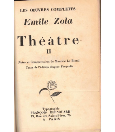 R Théâtre T2, Emile Zola, 1927 - reliure plein cuir, numéroté, Oeuvres complètes d'Emile Zola, théâtre XIXe s.