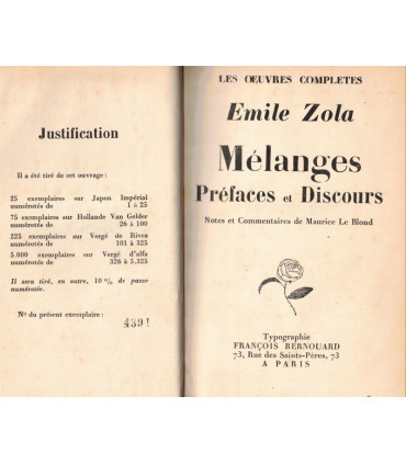 R Mélanges préfaces et discours, Emile Zola, 1929 - reliure plein cuir, numéroté, Oeuvres complètes d'Emile Zola
