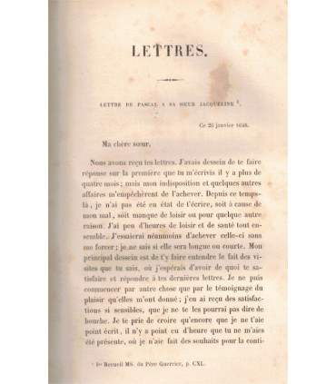Pensées fragments et lettres de Blaise Pascal, T1, Prosper Faugère, 1844 - morale chrétienne, littérature XVIIe siècle,