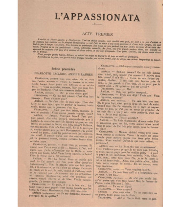 L'Appassionata, Pierre Frondaie - acteurs Mlle Sylvie, Pierre Magnier - La Petite Illustration Théâtrale N°31 1920