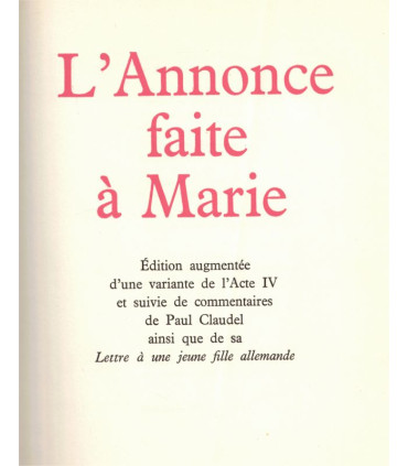 L'annonce faite à Marie, Lettre à une jeune fille allemande, Paul Claudel, 1955 - théâtre XXe s., numéroté