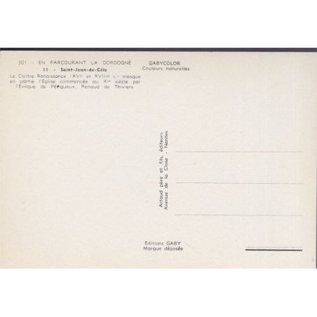 Saint-Jean-de-Côle, cloître Renaissance et Eglise, carte postale département 24, Dordogne - monastère,