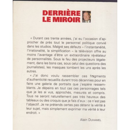 Derrière le miroir, Alain Duhamel, 2000 - politique, biographie, médias
