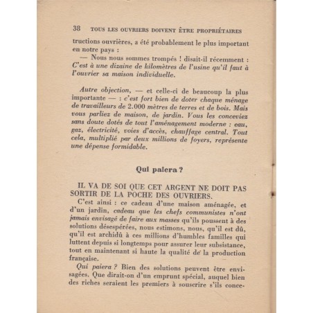 Tous les ouvriers doivent être propriétaires, Comte de Fels, 1936 - communisme, politique