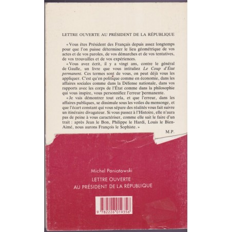 Lettre ouverte au Président de la République, Michel Poniatowski, 1983 - politique, Mitterand, pamphlet