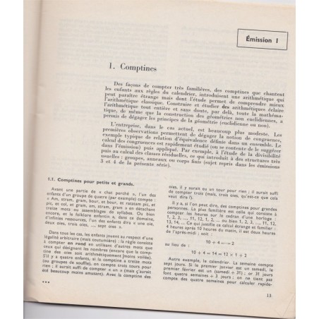 Chantiers mathématiques, premier trimestre, télévision scolaire