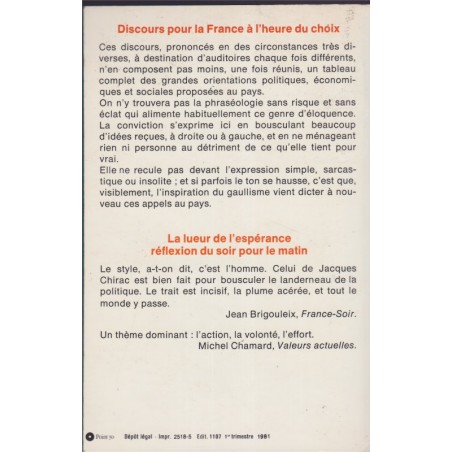 Discours pour la France à l'heure du choix, la lueur de l'espérance, Jacques Chirac, 1981 - hommes politiques, Président