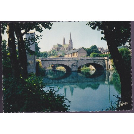Chartres, la cathédrale vue des bords de l'Eure - carte postale département 28 Eure-et-Loir