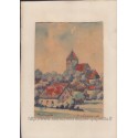 Aquarelle, village et son clocher, 1942 - Poméranie,