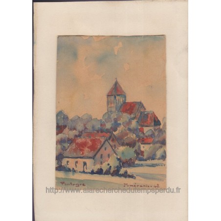 Aquarelle, village et son clocher, 1942 - Poméranie,