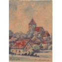 Aquarelle, village et son clocher, 1942 - Poméranie,