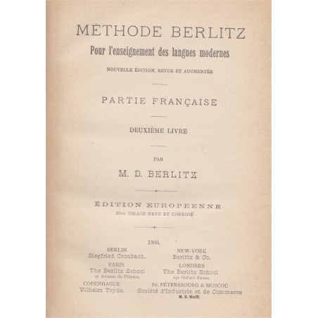 Méthode Berlitz, partie française, deuxième livre, 1900 - manuel de français langue étrangère